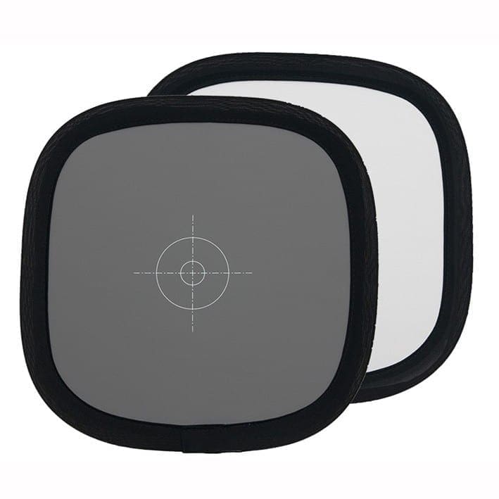 pop up gray card with bullseye in center and white "gray card" behind it