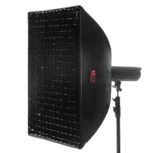 rectangular softbox attached to studio strobe on light stand